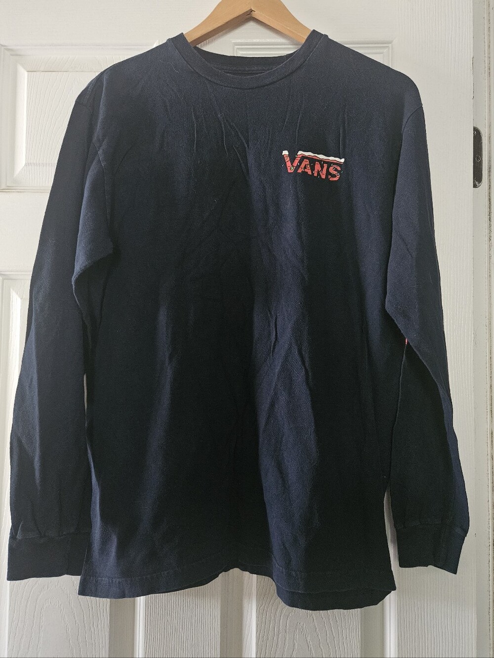 Vans Peanuts Navy Blue Long Sleeve Tee with Christmas Red Vans Logo